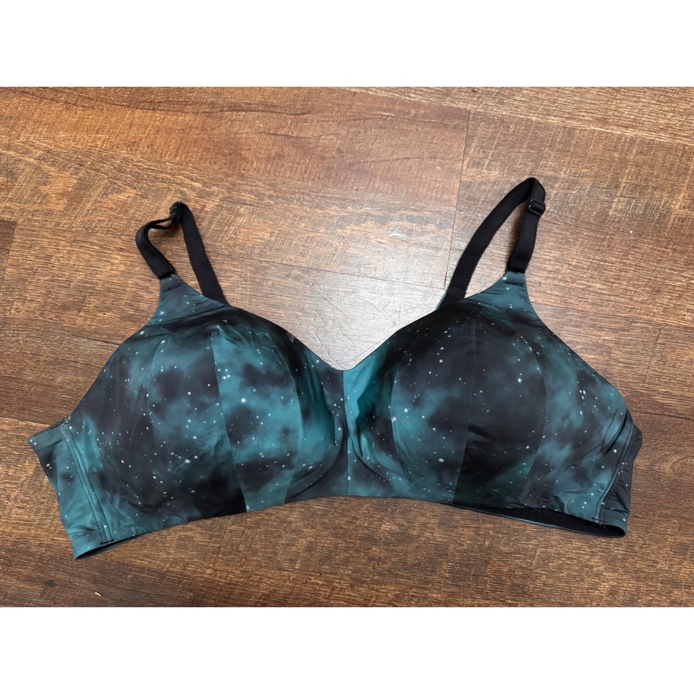 Torrid 44C Galaxy Celestial Print Wireless Padded Bra Black Teal Plus Size